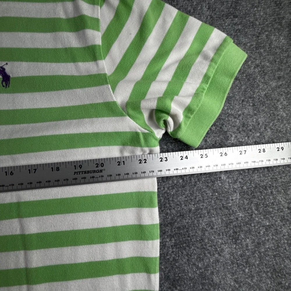 Polo Ralph Lauren Mens Green White Striped Short Sleeve Polo Shirt Large Logo